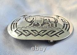 George Begay Handmade Navajo Sterling Silver Bison Belt Buckle 39grams