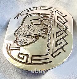 George Begay Handmade Navajo Sterling Silver Bison Belt Buckle 39grams