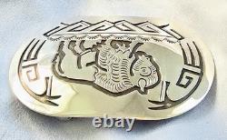 George Begay Handmade Navajo Sterling Silver Bison Belt Buckle 39grams