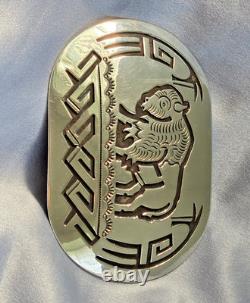 George Begay Handmade Navajo Sterling Silver Bison Belt Buckle 39grams
