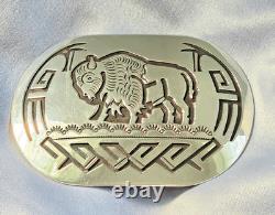 George Begay Handmade Navajo Sterling Silver Bison Belt Buckle 39grams