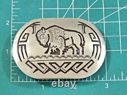 George Begay Handmade Navajo Sterling Silver Bison Belt Buckle 39grams