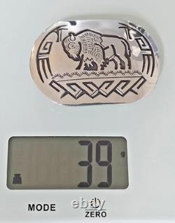 George Begay Handmade Navajo Sterling Silver Bison Belt Buckle 39grams