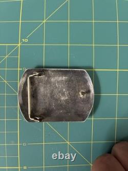 George Begay Navajo Sterling Belt Buckle Bison And Geometric Pattern Design