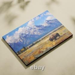 Grand Teton National Park Bison Painting Canvas Print USA Nature Wall Art Decor