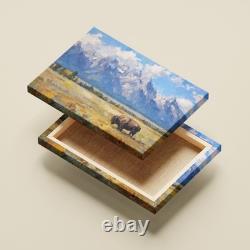 Grand Teton National Park Bison Painting Canvas Print USA Nature Wall Art Decor