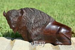 Great Large 10 1/2 Vintage Hand Carved American Buffalo Bison Wooden Figure