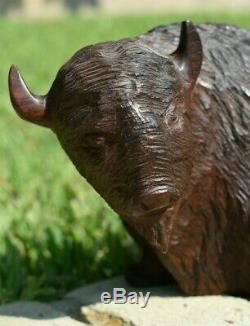 Great Large 10 1/2 Vintage Hand Carved American Buffalo Bison Wooden Figure