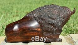 Great Large 10 1/2 Vintage Hand Carved American Buffalo Bison Wooden Figure