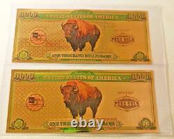 HOT DEAL! 2 x 1 Gram 999 Gold Green Gold Bison 24K Aurum Notes 2000mg LAST ONES