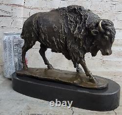 Hand Made bronze sculpture Marble Artwork Western Bison Buffalo American Deal