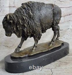 Hand Made bronze sculpture Marble Artwork Western Bison Buffalo American Deal