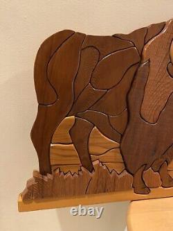 Handcrafted Bison Buffalo 3D Intarsia Multiple Woods Art Portrait Sign Plaque