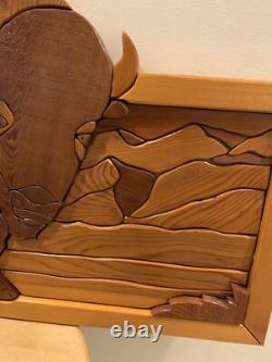 Handcrafted Bison Buffalo 3D Intarsia Multiple Woods Art Portrait Sign Plaque