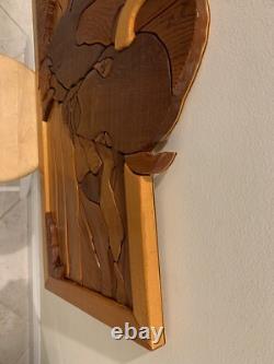 Handcrafted Bison Buffalo 3D Intarsia Multiple Woods Art Portrait Sign Plaque