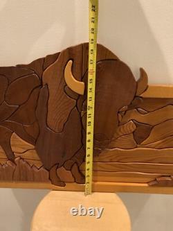 Handcrafted Bison Buffalo 3D Intarsia Multiple Woods Art Portrait Sign Plaque
