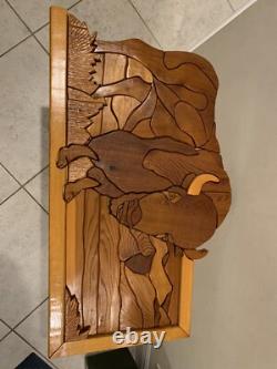 Handcrafted Bison Buffalo 3D Intarsia Multiple Woods Art Portrait Sign Plaque