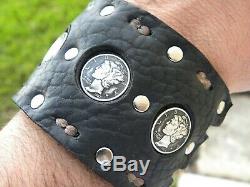 Handcrafted Cuff customize Bison leather bracelet silver Mercury dime coins