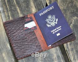 Handmade Cigar Box Gift Set Ol'Red Bison Leather Passport Wallet Key Keeper