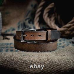 Hanks Montana Bison Belt 1.5 Double Layer Men's Size 34 In Brown MSRP $155