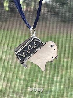 Happy Bison T. Singer Tommy Signed Navajo Overlay Pendant Sterling 9 g Buffalo