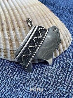 Happy Bison T. Singer Tommy Signed Navajo Overlay Pendant Sterling 9 g Buffalo