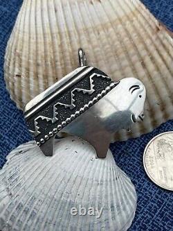 Happy Bison T. Singer Tommy Signed Navajo Overlay Pendant Sterling 9 g Buffalo