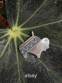 Happy Bison T. Singer Tommy Signed Navajo Overlay Pendant Sterling 9 g Buffalo