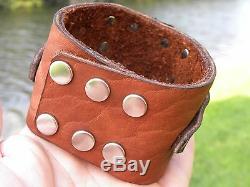 High Quality Bison Leather cuff Bracelet silver inlay Aztec calendar men