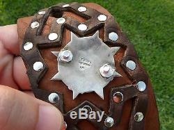 High Quality Bison Leather cuff Bracelet silver inlay Aztec calendar men