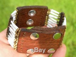 High Quality Bracelet Sterling silver Indian chief shells Bison leather