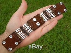 High Quality Bracelet Sterling silver Indian chief shells Bison leather