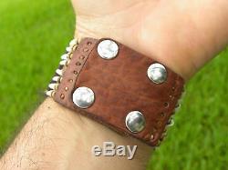 High Quality Bracelet Sterling silver Indian chief shells Bison leather