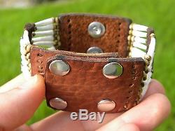 High Quality Bracelet Sterling silver Indian chief shells Bison leather