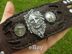 High Quality Indian Nickel coin Men cuff large bracelet Bison leather nice gift