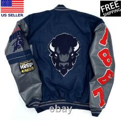 Howard Bison Ole Skool Navy Varsity Wool and Genuine Leather Letterman Jacket