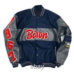 Howard Bison Ole Skool Navy Varsity Wool and Genuine Leather Letterman Jacket