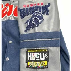 Howard Bison Ole Skool Navy Varsity Wool and Genuine Leather Letterman Jacket