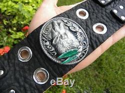 Howling wolf adjustable High Quality Bison leather bracelet nice Christmas
