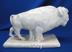 Impressive Large Pottery Figurine Of A White American Bison / Buffalo