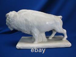 Impressive Large Pottery Figurine Of A White American Bison / Buffalo