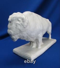 Impressive Large Pottery Figurine Of A White American Bison / Buffalo