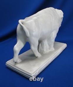 Impressive Large Pottery Figurine Of A White American Bison / Buffalo