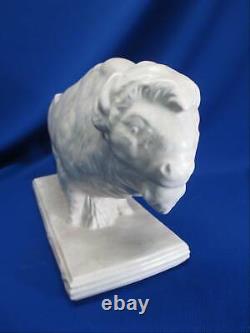 Impressive Large Pottery Figurine Of A White American Bison / Buffalo