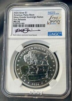 Incuse! First Nations Bison? Mesa Grande 2024 1oz Silver NGC SIGNED MS70