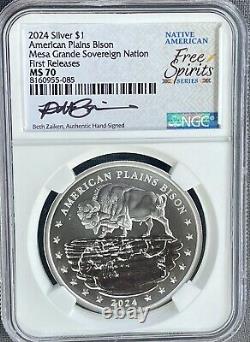 Incuse! First Nations Bison? Mesa Grande 2024 1oz Silver NGC SIGNED MS70