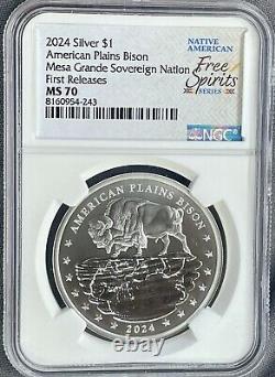 Incuse Sculpt First Nations Bison? Mesa Grande 2024 1oz. 999 Silver NGC MS70