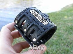 Indian Chief cuff Ketoh Bracelet black Bison leather motorcycle biker wristband