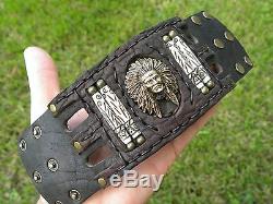 Indian chief cuff Bracelet High Quality Buffalo Bison leather biker wristband