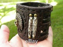 Indian chief cuff Bracelet High Quality Buffalo Bison leather biker wristband